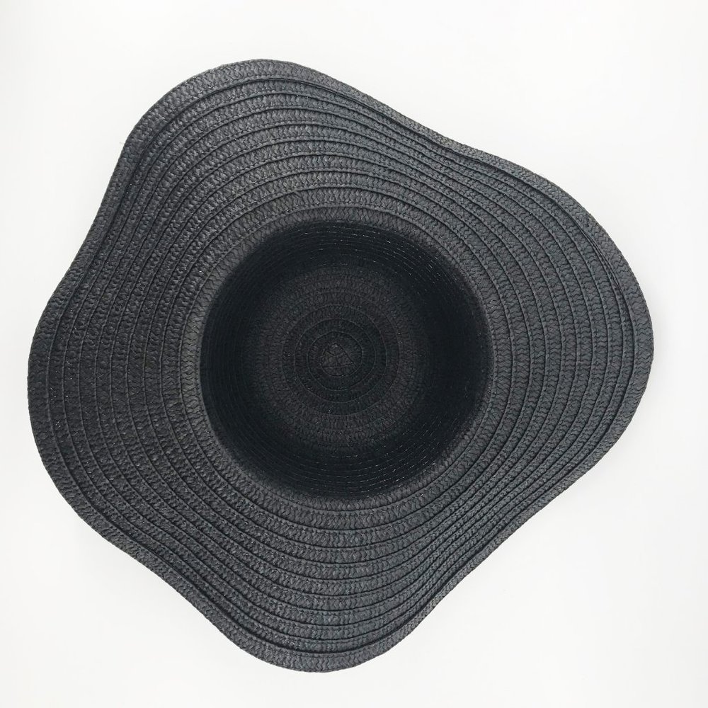 Black Braided Straw Gold Chain Sun Hat - Picture 5 of 6